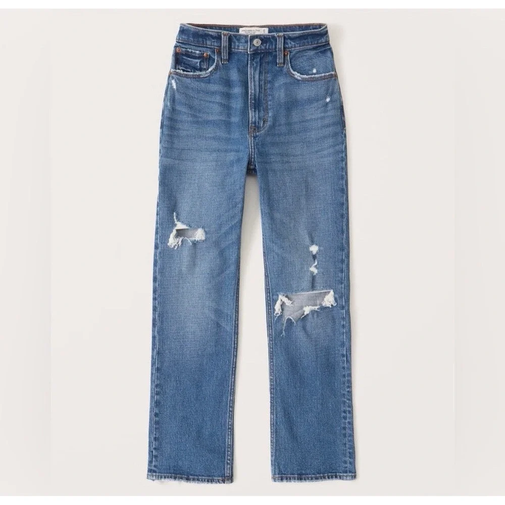 Abercrombie & Fitch The Ankle Straight Ultra High Rise Distressed Jeans Sz 26/2S - Picture 2 of 11